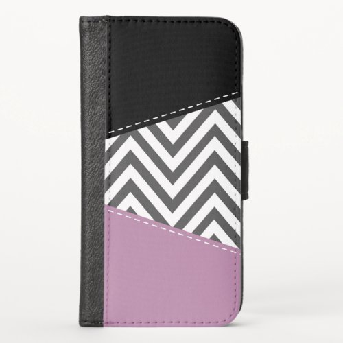 Gray Zigzag Gray Chevron Zigzag Pattern Purple iPhone X Wallet Case