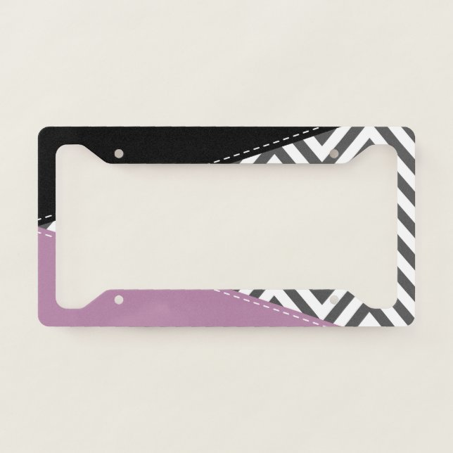 Gray Zigzag, Gray Chevron, Zigzag Pattern, Purple License Plate Frame (Front)