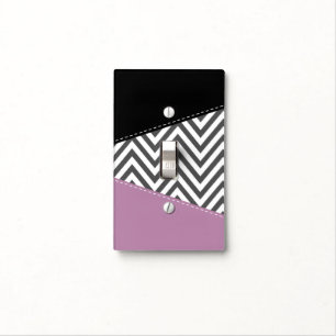 Gray Zigzag, Gray Chevron, Zigzag Pattern, Purple Light Switch Cover