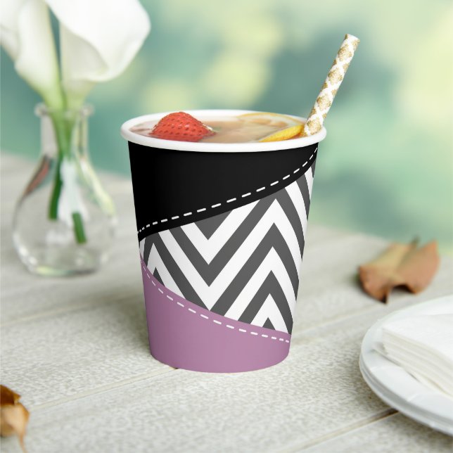 Gray Zigzag, Gray Chevron, Zigzag Pattern, Purple Paper Cups (Insitu)