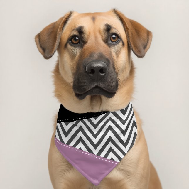 Gray Zigzag, Gray Chevron, Zigzag Pattern, Purple Pet Bandana Collar (Dog 2)