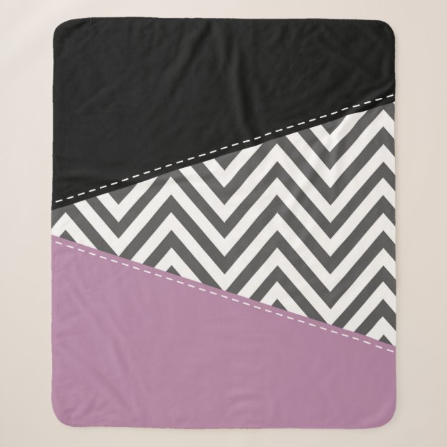 Gray Zigzag, Gray Chevron, Zigzag Pattern, Purple Sherpa Blanket (Front)