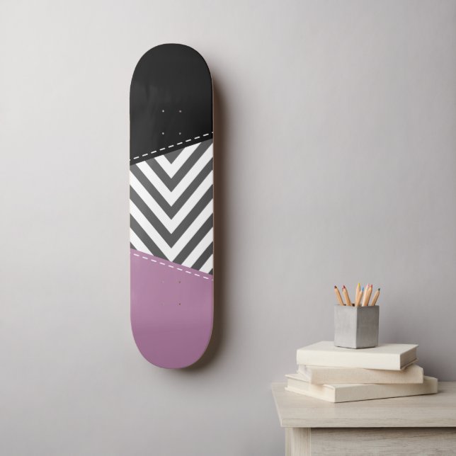 Gray Zigzag, Gray Chevron, Zigzag Pattern, Purple Skateboard (Wall Art)