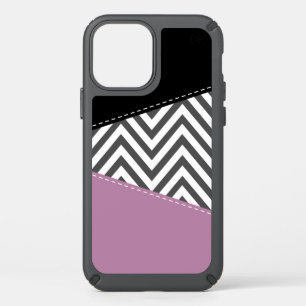 Gray Zigzag, Gray Chevron, Zigzag Pattern, Purple Speck iPhone 12 Case