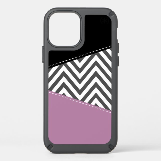 Gray Zigzag, Gray Chevron, Zigzag Pattern, Purple Speck iPhone 12 Case (Front)
