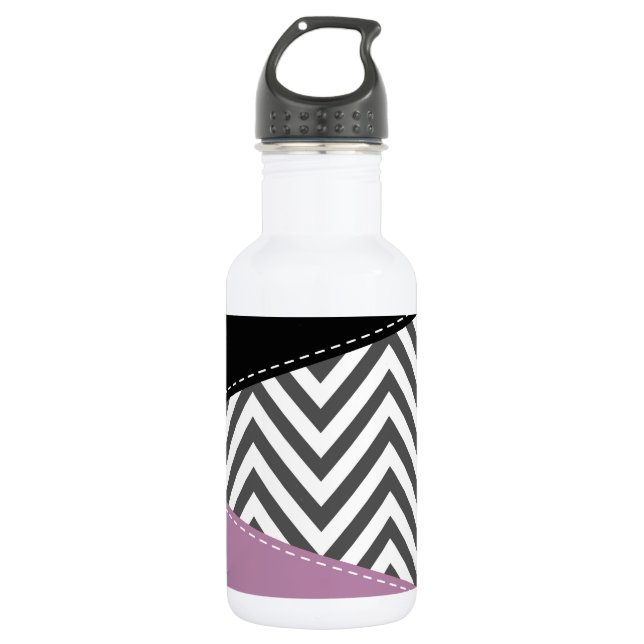 Gray Zigzag, Gray Chevron, Zigzag Pattern, Purple Stainless Steel Water Bottle (Front)
