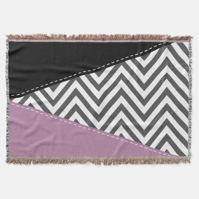 Gray Zigzag, Gray Chevron, Zigzag Pattern, Purple Throw Blanket (Front)