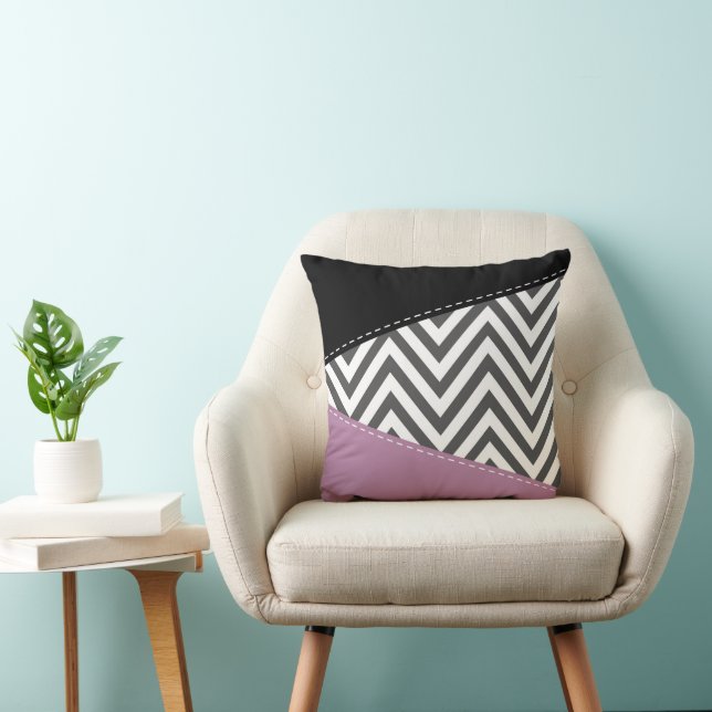 Gray Zigzag, Gray Chevron, Zigzag Pattern, Purple Throw Pillow (Chair)