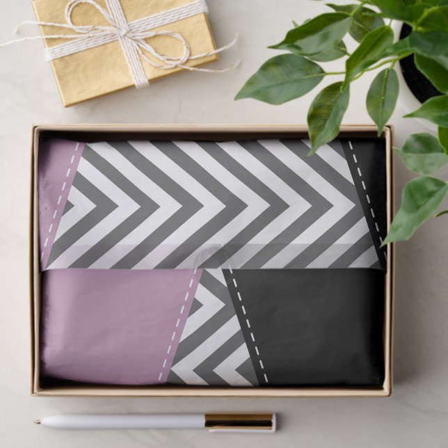 Gray Zigzag, Gray Chevron, Zigzag Pattern, Purple Tissue Paper (Gift)