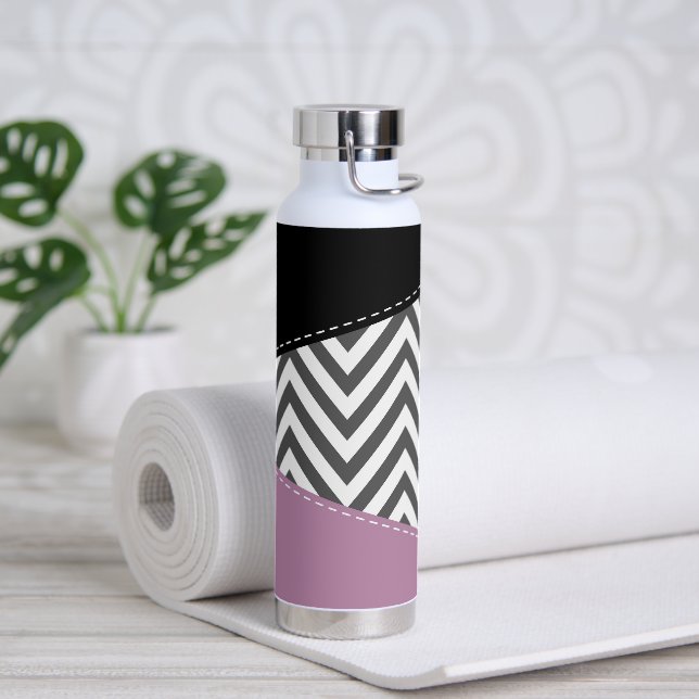 Gray Zigzag, Gray Chevron, Zigzag Pattern, Purple Water Bottle (Yoga)