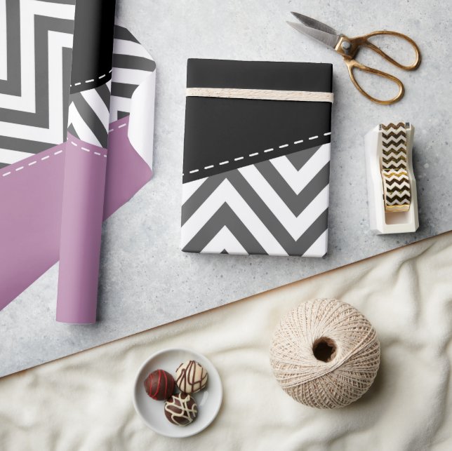Gray Zigzag, Gray Chevron, Zigzag Pattern, Purple Wrapping Paper (Crafts)