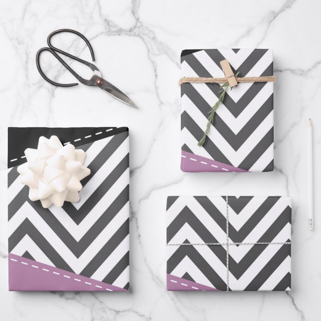 Gray Zigzag, Gray Chevron, Zigzag Pattern, Purple Wrapping Paper Sheets (Front)