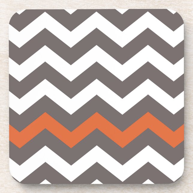 Gray Zigzag With Orange Striped Beverage Coaster (Front)