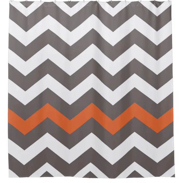 Gray Zigzags With Orange Accent Shower, Tan And White Chevron Shower Curtain
