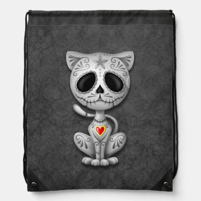 Gray Zombie Sugar Kitten Cat Drawstring Bag (Front)