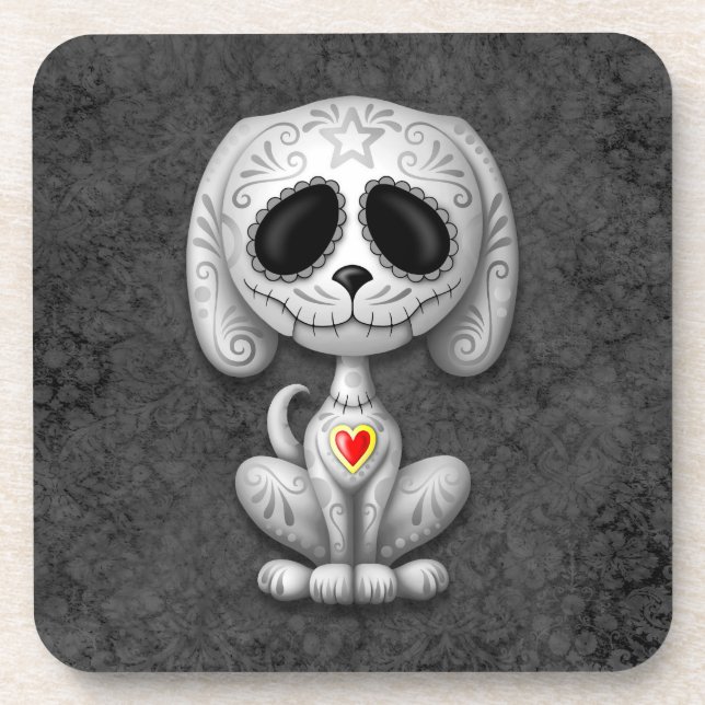 Gray Zombie Sugar Puppy Dog Beverage Coaster (Front)