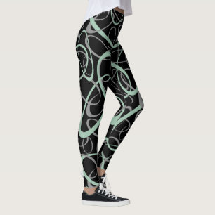 grayed jade and gray intertwined loopy pattern leggings