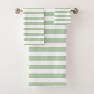 Grayed Jade and White Striped Bath Towel Set