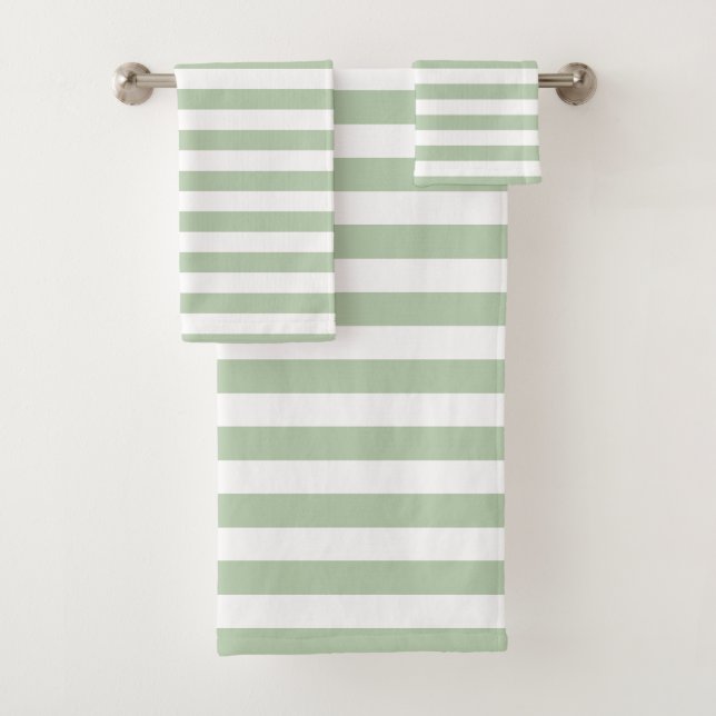 Grayed Jade and White Striped Bath Towel Set (Insitu)
