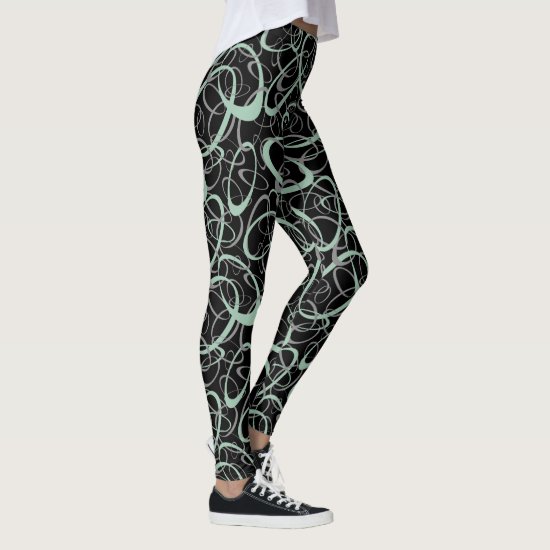 grayed jade black mod retro loops pattern leggings
