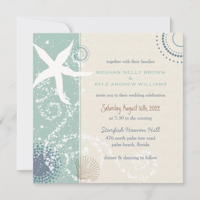 Grayed Jade Dusky Blue Beach Wedding Invitation (Front)