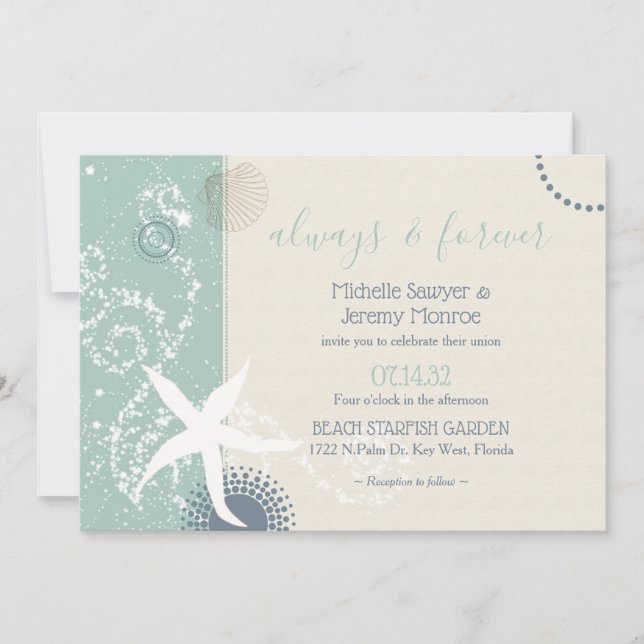 Grayed Jade Dusky Blue Seaside Wedding Invitation (Front)