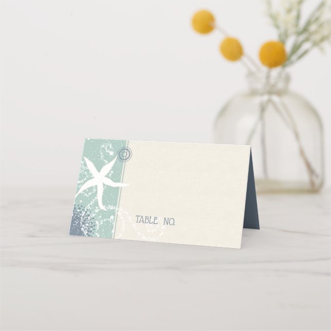 Grayed Jade Dusty Blue Beach Wedding Place Card (Front)
