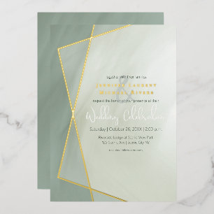 grayed jade gold frame typography wedding gold foil invitation