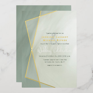grayed jade gold frame typography wedding gold foil invitation