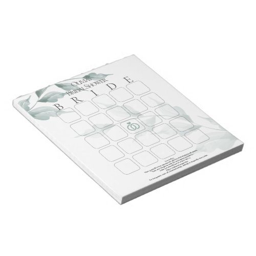 Grayed Jade Green Botanical Bridal Bingo Notepad