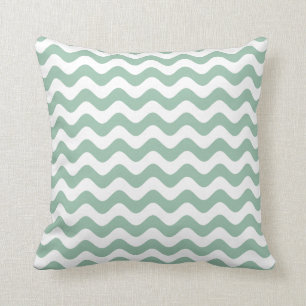 Grayed Jade Green Throw Pillow - Wave Pattern