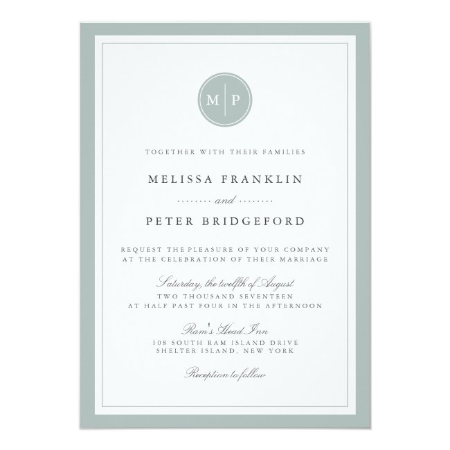 Grayed Jade Monogram Wedding Invitation