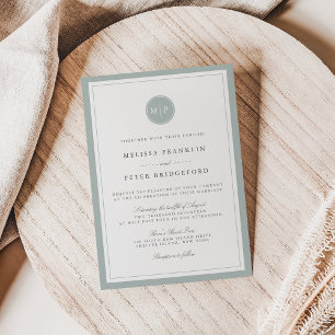 Grayed Jade Monogram Wedding Invitation