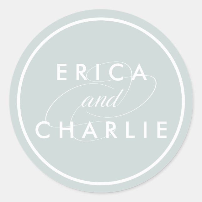 Grayed Jade Personalized Wedding Classic Round Sticker (Front)