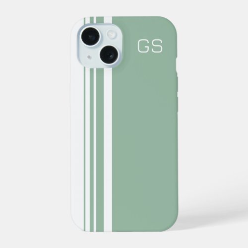Grayed Jade Trio Stripes with White iPhone 15 Case