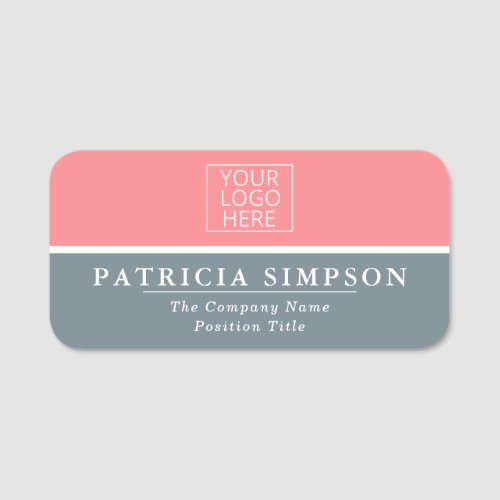 Grayish Blue And Rich Pink Elegant Chic Business Name Tag