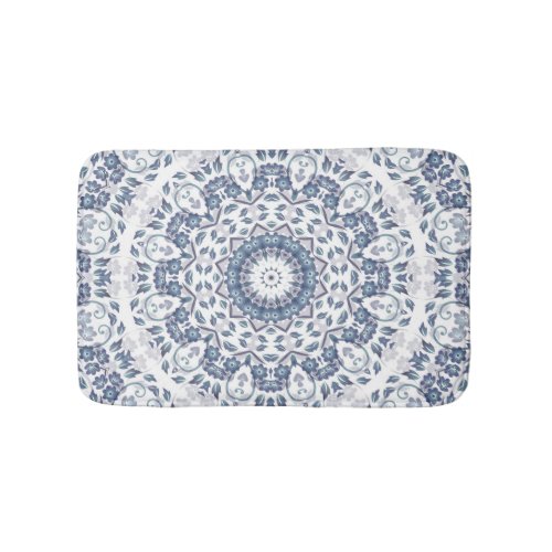 Grayish Blue Floral Mandala Bath Mat