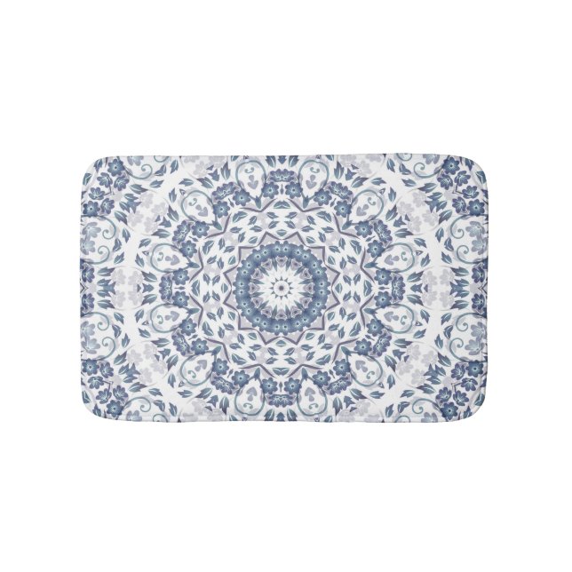 Grayish Blue Floral Mandala Bath Mat (Front)