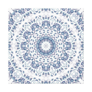 Grayish Blue Floral Mandala Canvas Print