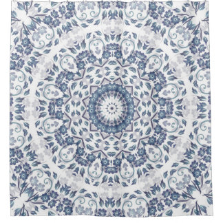 Grayish Blue Floral Mandala Shower Curtain