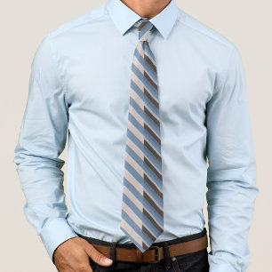 Grayish Blue Stripes On A Split Tan And Brown Neck Tie