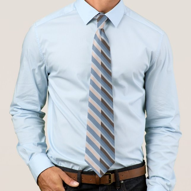 Grayish Blue Stripes On A Split Tan And Brown      Neck Tie (Creator Uploaded)
