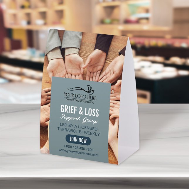 Grayish Blue Therapy Counseling Your Logo Here Paper Table Tent (Creator Uploaded)