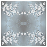 Grayish Blue White Floral Cherry Blossoms Pattern Fabric