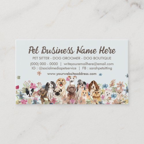 Grayish Elegant Flowers Dog Trainer Business Card