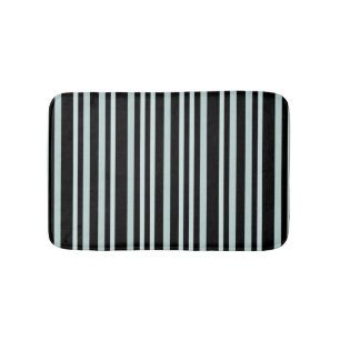 Grayish Gray Green Line Stripes On Black  Bath Mat