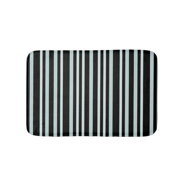 Grayish Gray Green Line Stripes On Black  Bath Mat (Front)