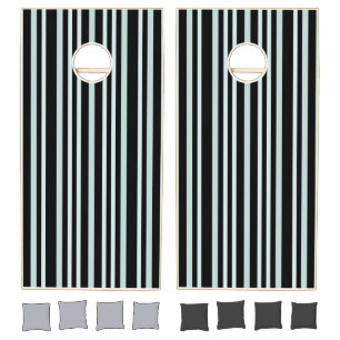 Grayish Gray Green Line Stripes On Black Cornhole Set