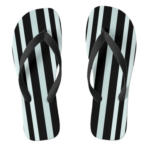 Grayish Gray Green Line Stripes On Black  Flip Flops