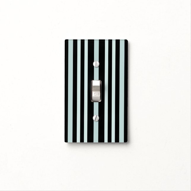 Grayish Gray Green Line Stripes On Black  Light Switch Cover (In Situ)